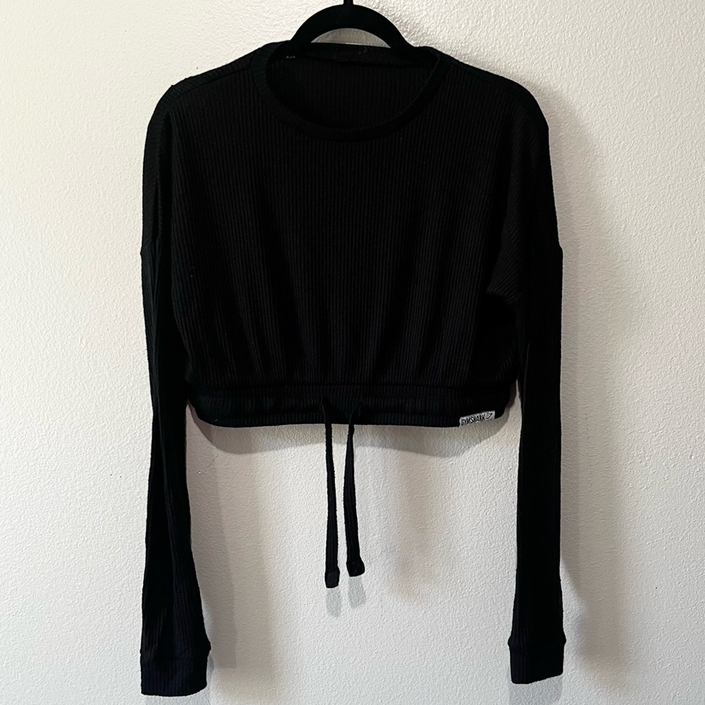 GYMSHARK- Black Ribbed Long Sleeve Athletic Top Size M
